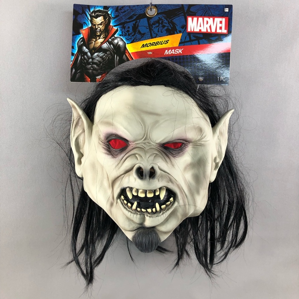 Marvel Morbius Vampire Mask in White with Red Eyes and Black Hair